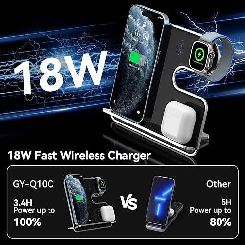 Miniatura 3 de Cargador inalámbrico 3 en 1 para Apple Fanboys estación de carga de aleación de aluminio para iPhone, Apple Watch y Airpods - Cargador de viaje