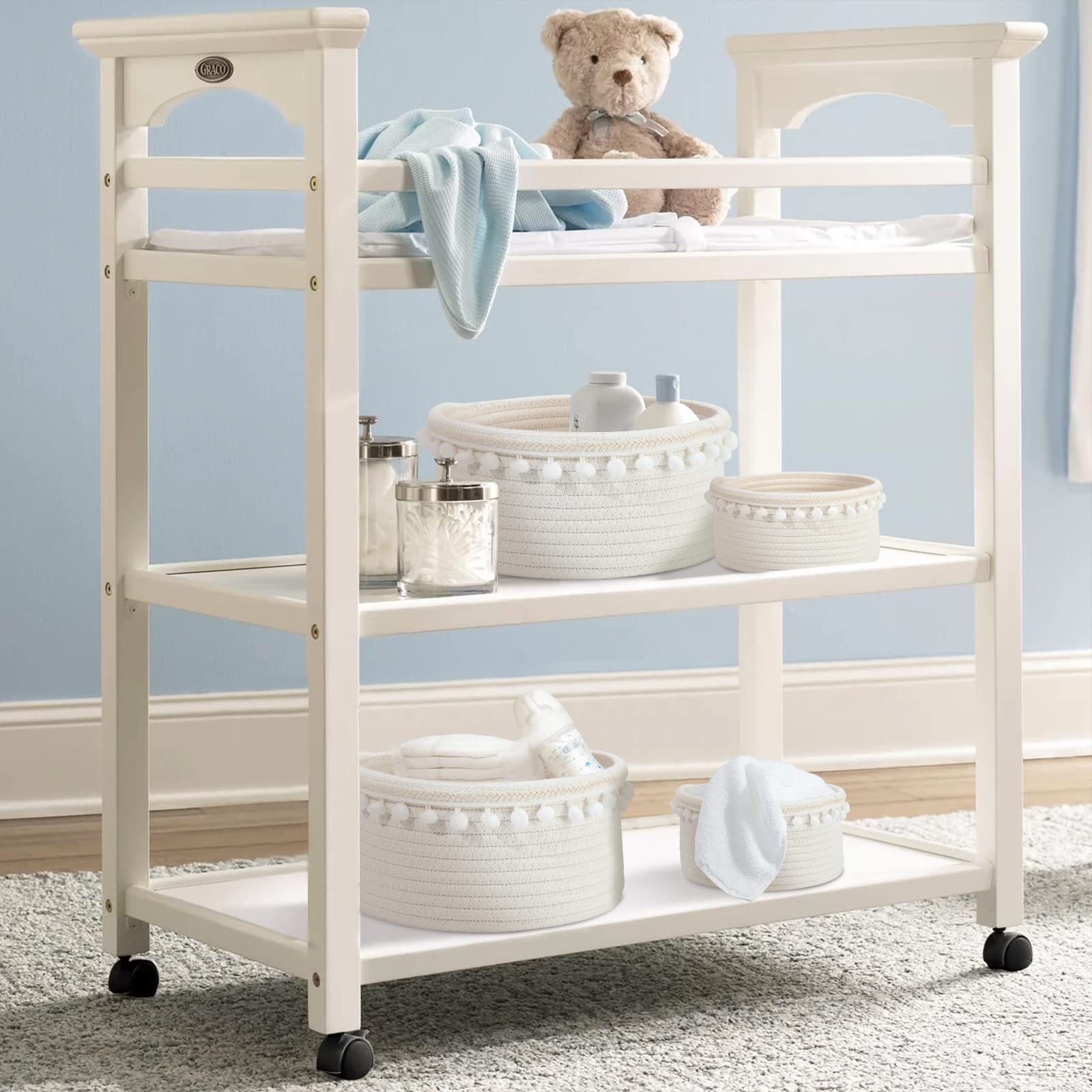Lot De 4 Paniers De Rangement En Corde De Coton Tressé La Bonheur - Pour Salle De Bain, Bébé Et Table à Langer (Taille L)