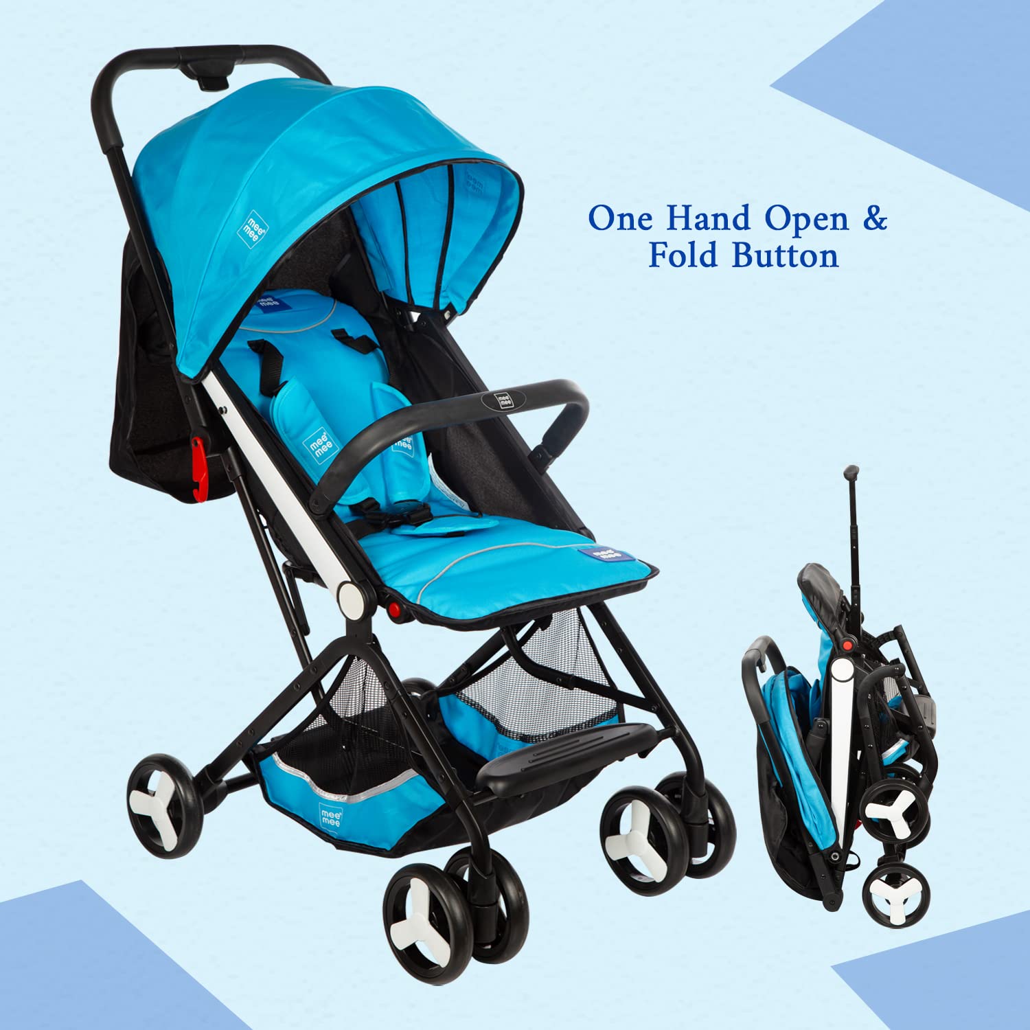 Mee Mee Premium Portable Baby Stroller Pram with Compact Tri-Folding (Light Blue), 1 Count (Pack of 1) (MM-50L_Light Blue) 3