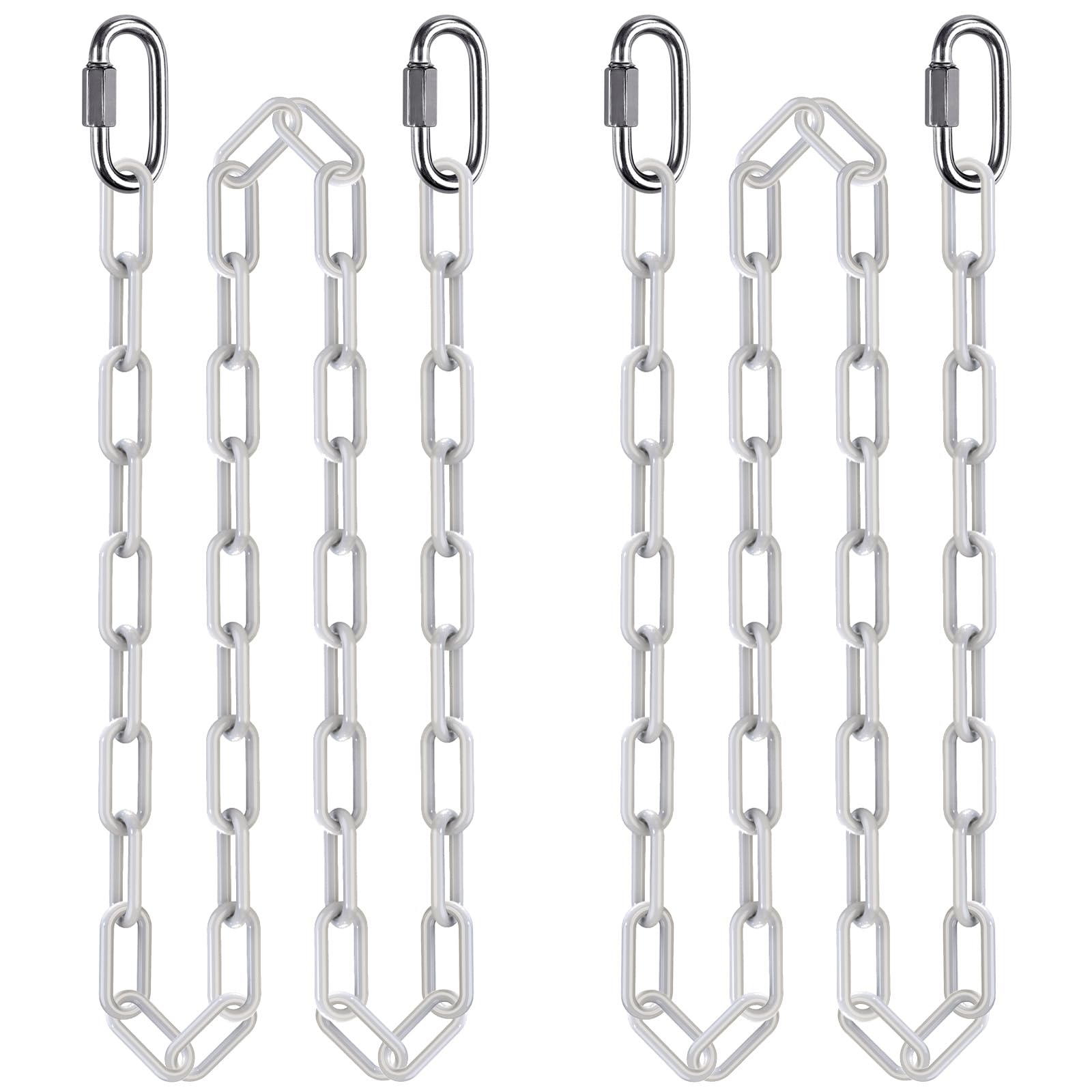 BeneLabel 2pcs Swing Chains, 250cm Hammock Chair Chain Heavy Duty Adjustable Metal Boxing Hanging Supplies with Carabiners Colored Punching Bag Sandbag Extender Kit, 5mm Diameter, 1000lbs/White