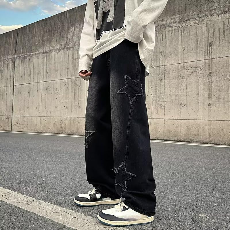 Womens Baggy Jeans Star Patchwork Y2K Jeans High Waisted Straight Leg Emo Grunge Pants Vintage Harajuku Streetwear2