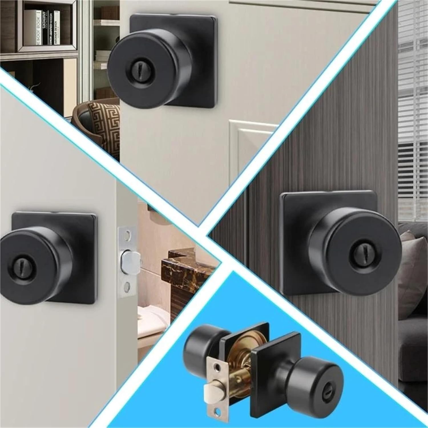 Compatible for Matte Black Interior Door Knob and Lock Set, Zinc Alloy Passage Lever for Bedroom Bathroom Hallway Closet