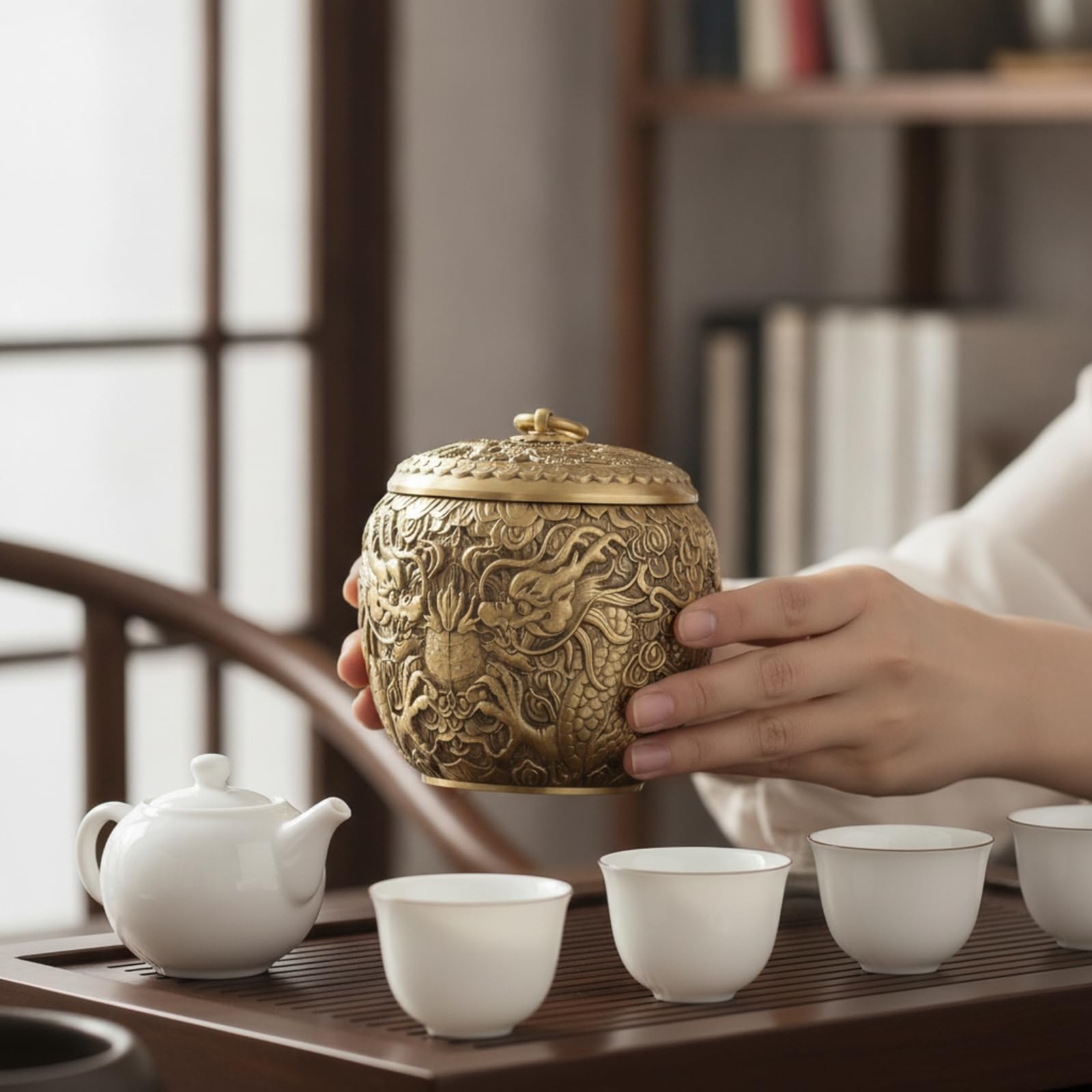 Qianly Recipiente Recipiente Metálico con Tallado Té con para Coleccionistas, Cocina, Oficina
