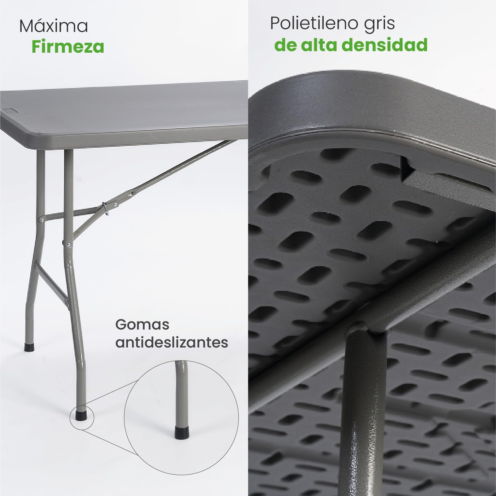 Pack 2 Mesas Plegables 200x90 cm de Exterior y Jardín | Mesas Portátiles de PVC para Catering, Hostelería, Camping y Eventos | Mesas Auxiliares Rectangulares Resistentes