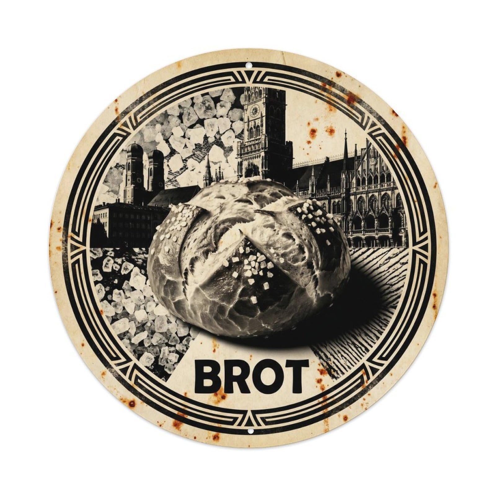 German Artisan Bread Cafe Bakery Vintage Monochrome Metal Tin Sign