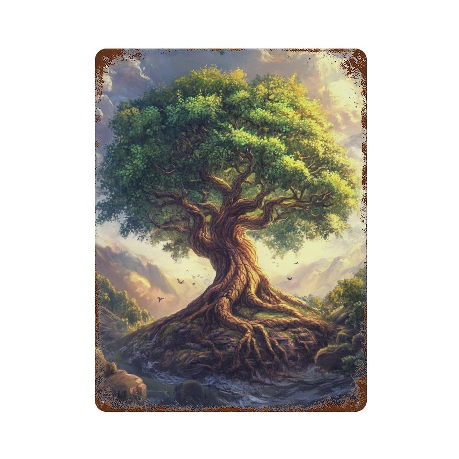 Enchanted Forest Tree Vintage Metal Tin Sign 15.7"x11.8", Ideal for Living Room, Hallway And Home Decor