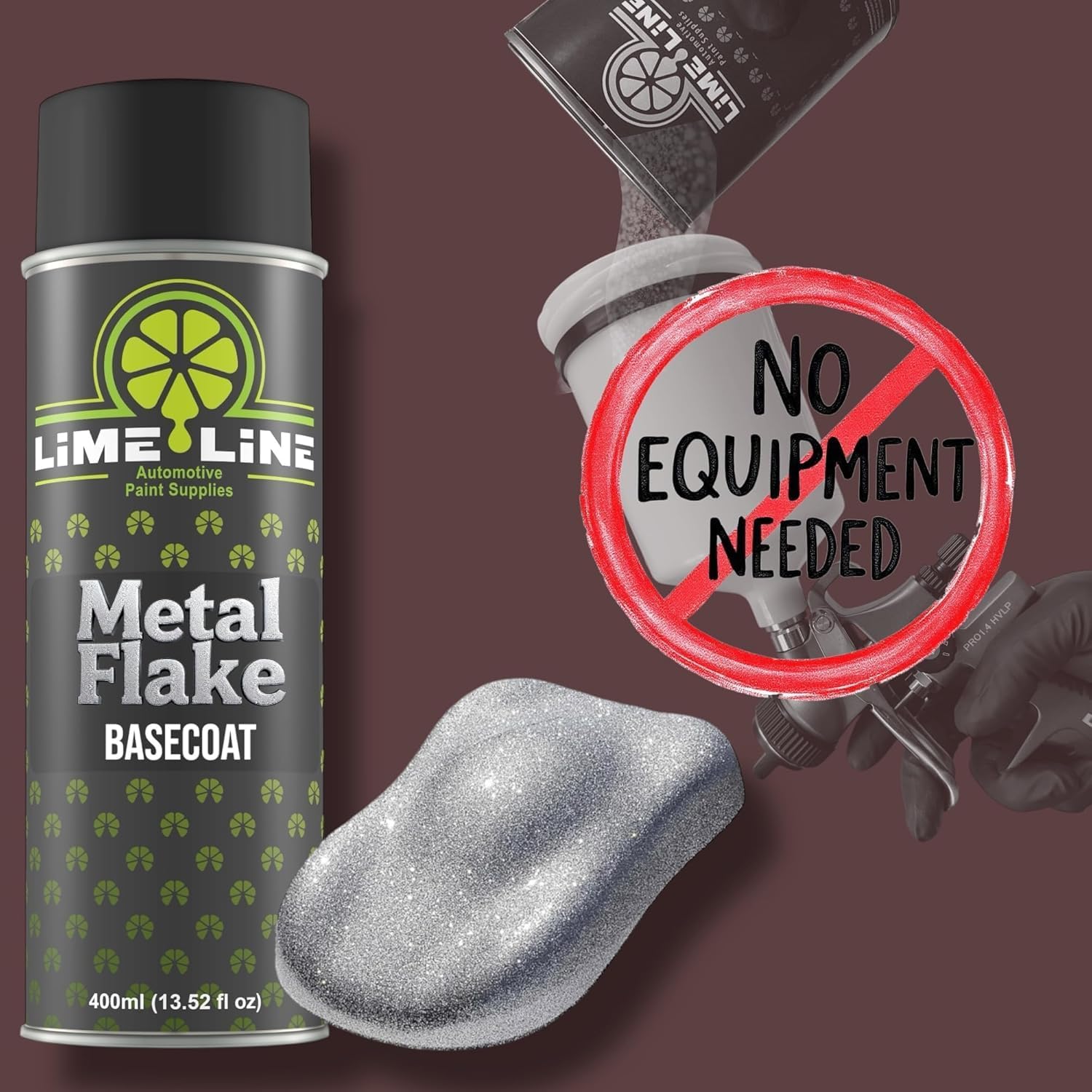 LiME LiNE Metal Flake Basecoat Automotive Grade Sparkle Spray Paint - No Equipment Needed - Finish with 2K Clearcoat (Red, 2. Spray Paint + 2K Clearcoat)