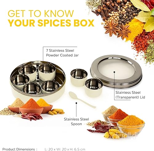 Miniatura 5 de DUDKI Homes - Caja Masala de acero inoxidable, caja de especias, Masala Dabba con organizador de cocina con tapa transparente con 7 recipientes y