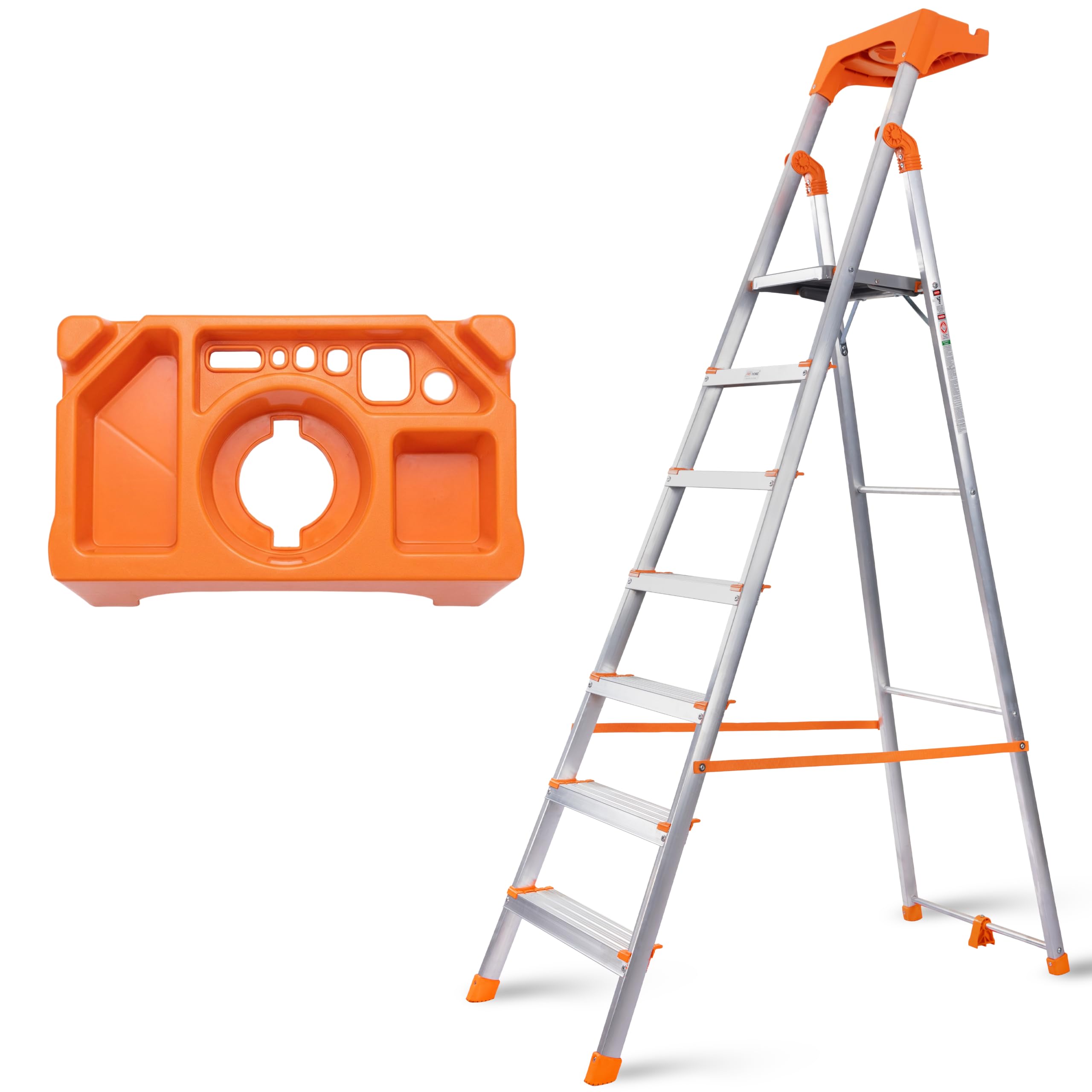 HOUZA Aluminium Ladder for Home 6 Steps Foldable with Railing & Anti-Skid Wide Steps | 6 Step Ladder for Home Use, Kitchen & Household | 250 Kg Load Capacity Folding Ladder | 5 Year Warranty (Orange) — Amazon image 15