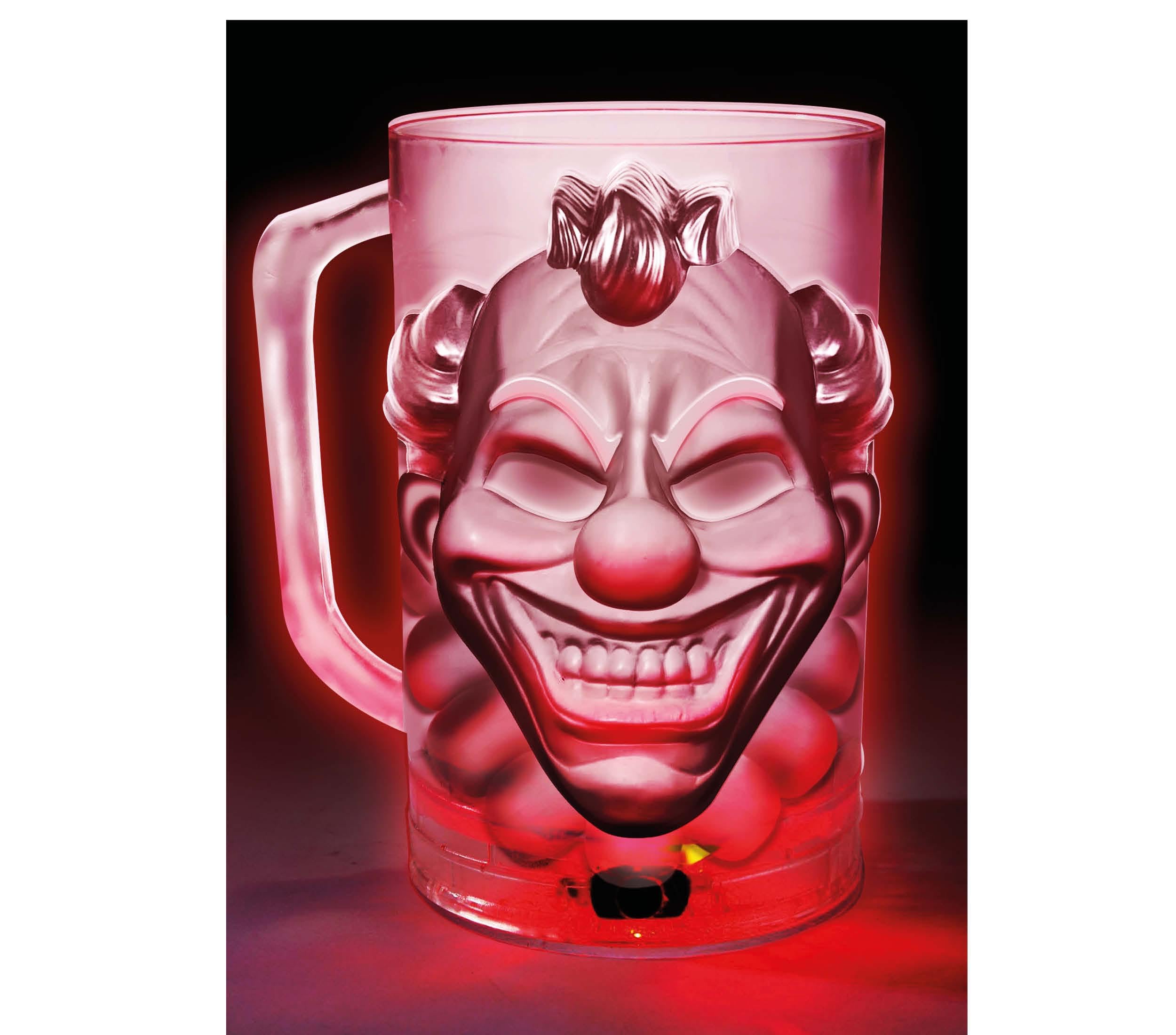 FIESTAS GUIRCA | Clown Jug with Light (500 ml) (10x14 cm) - Table Decoration for Halloween Parties and Skeleton Celebrations - Ideal for Spooky and Themed Settings - Transparent