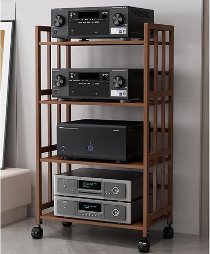 Estantes de esquina de madera, gabinete de componentes, torre de audio estéreo con estantes de madera ajustables en altura, soporte para medios AV,