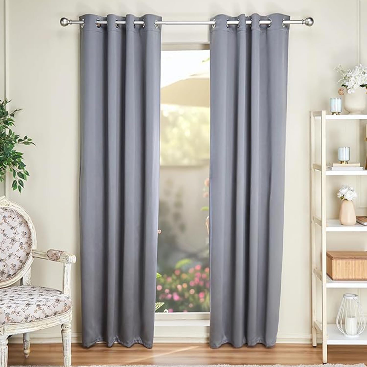 Amazon Basics - Room Darkening Blackout Door Curtains, 100% Room Darkening | 7 Feet |Set of 2| Plain Design | for Living Room and Bedroom | 115cmx210cm, Color- Grey