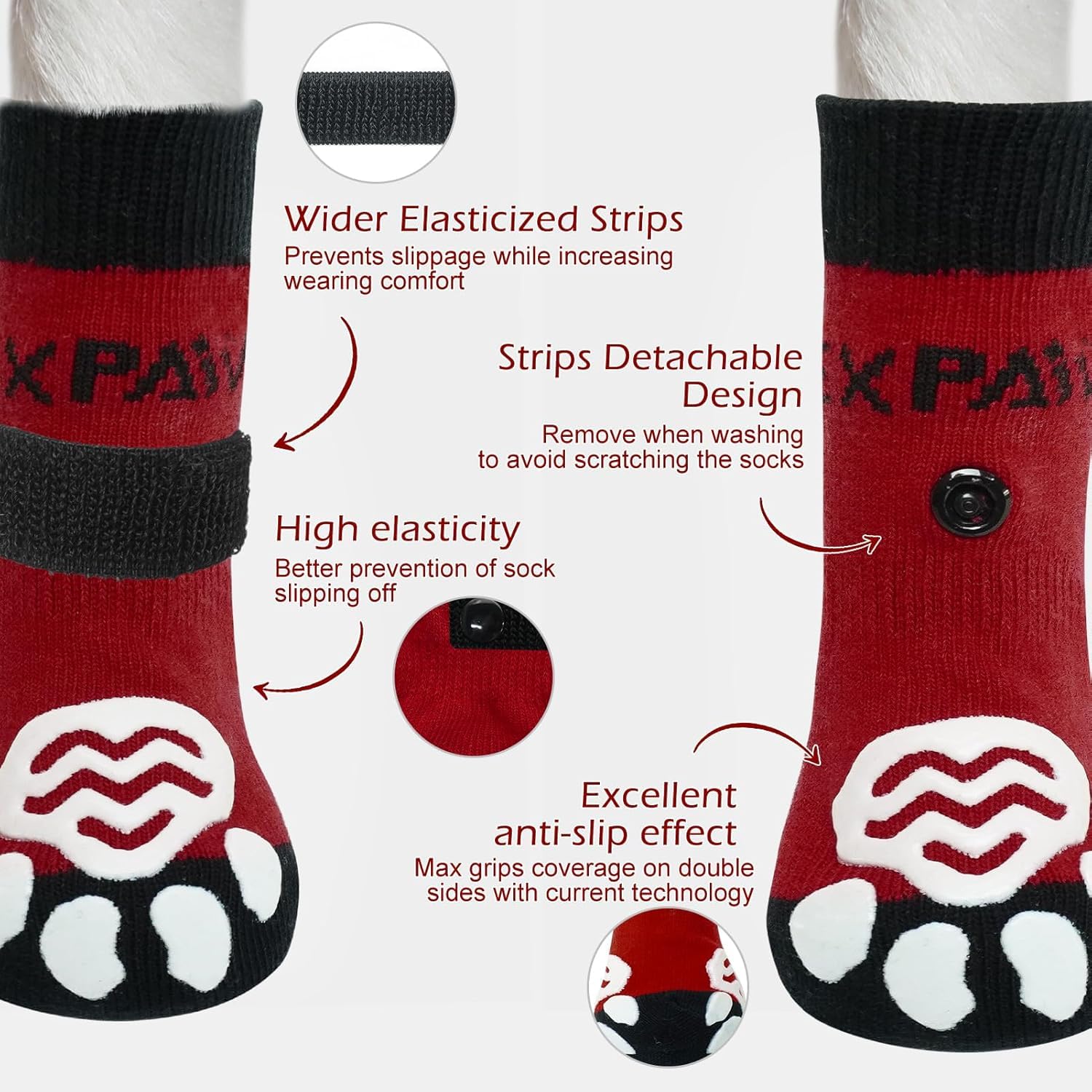 EXPAWLORER Juego de 6 calcetines antideslizantes, para evitar lamerse patas, pavimento caliente, mejor control de tracción en suelos de madera, botines para perros pequeños, medianos y grandes