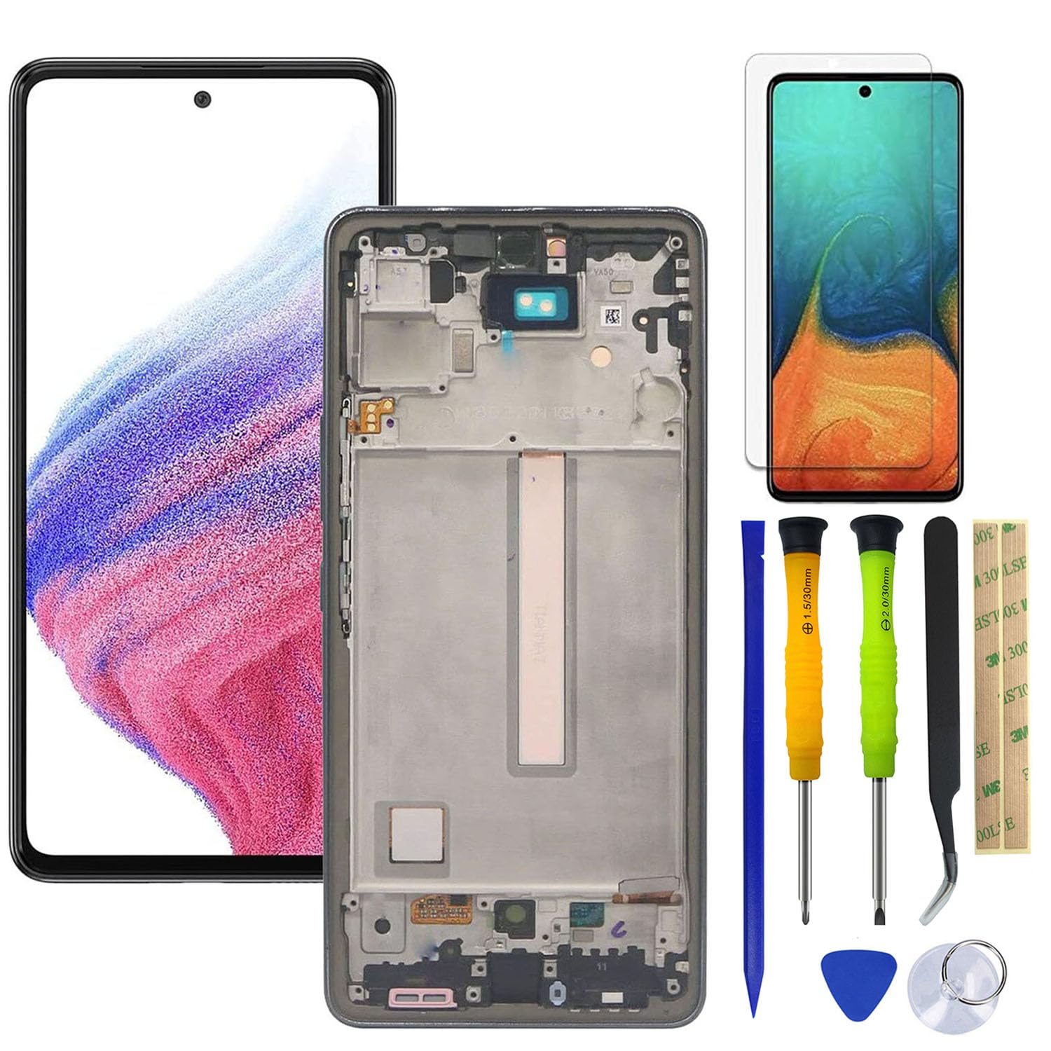 LCD Display Touch Screen Digitizer Assembly Replacement for Samsung Galaxy A53 5G SM-A536U A536 A536U1 6.5" LCD Display Touch Screen Digitizer with Frame Black