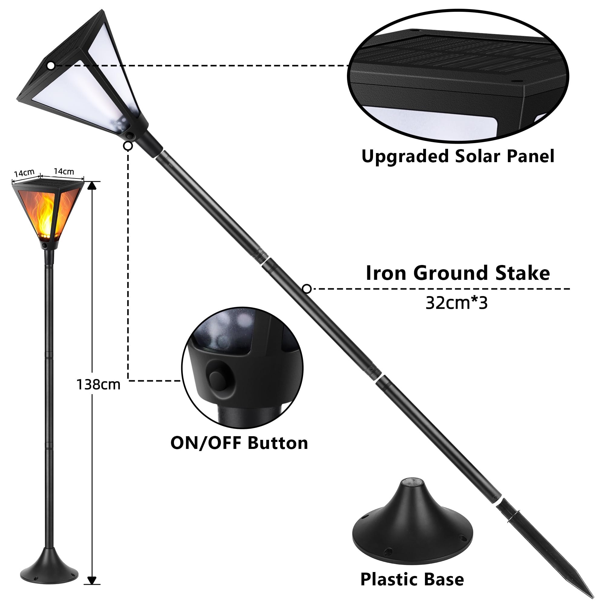 Joomer 2 Pezzi Luci Solari Esterno, 28 LED Lampade Solari da Giardino con Effetto Fiamma Tremolante Realistico, Solare Fiamma Luci 3 Alturas IP65 Impermeabile per Vialetto Prato Giardino Decorative