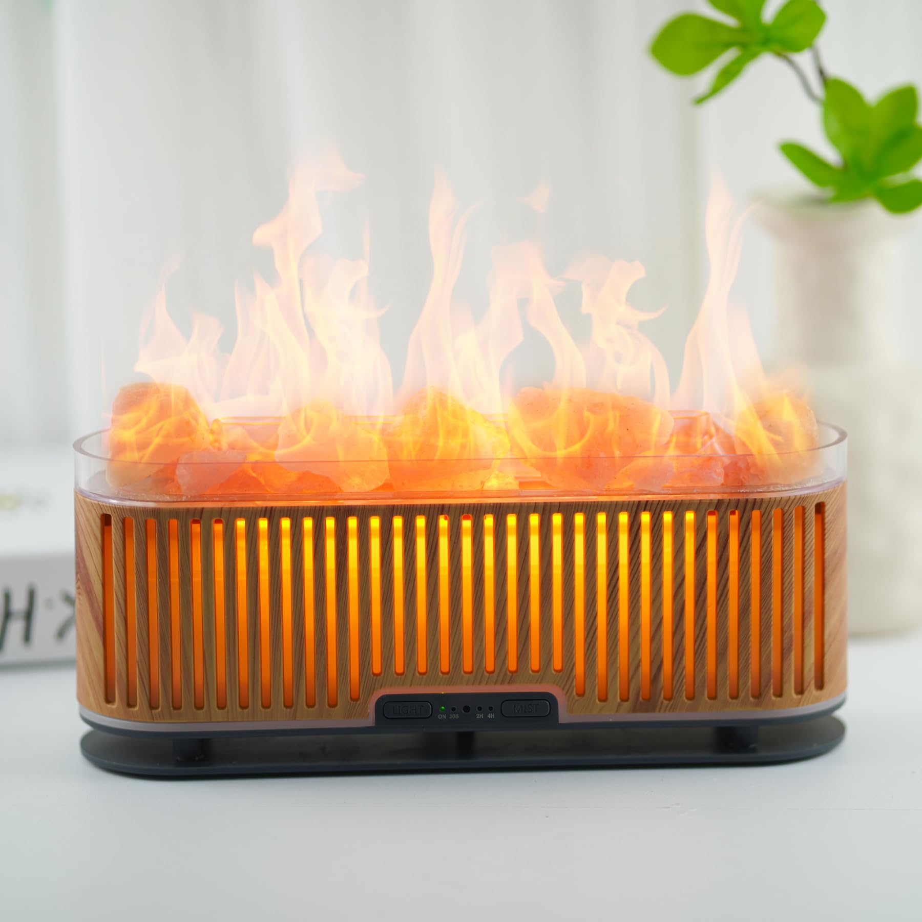 Diffuser for Home Pure Himalayan Salt Lamp Flame Essential Oil Diffuser,Aromatherapy Diffuser Cool Mist Humidifier for Bedroom Office Auto Off Ultrasonic Quiet/LED Lights/Timing Set/200ml