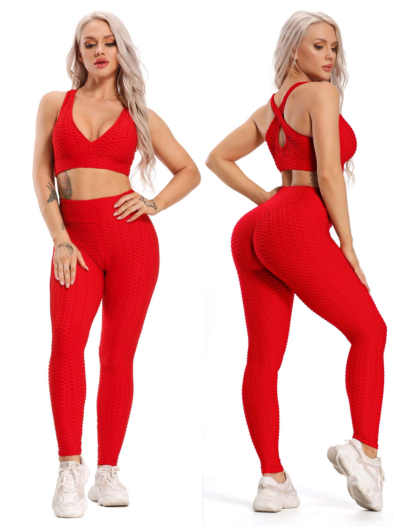 SEASUM Women High Waisted Workout Yoga Pants Butt Lifting Scrunch Booty Leggings Tummy Control Anti Cellulite Textured Tights