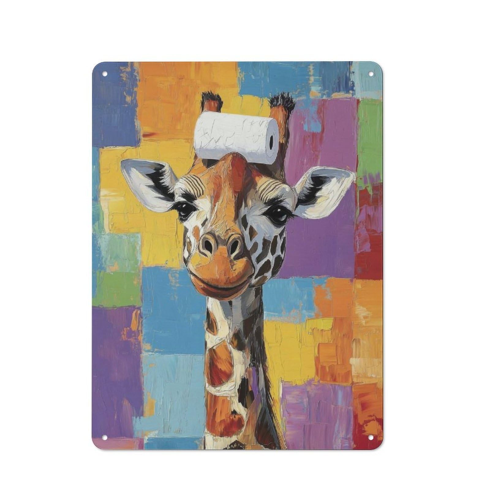 Junmoney Giraffe With Toilet Paper Metal Plaque 40X30cm With For Hallway Wall, Rustic Decor, For Garage, Workshop And Man Cave Decoration
