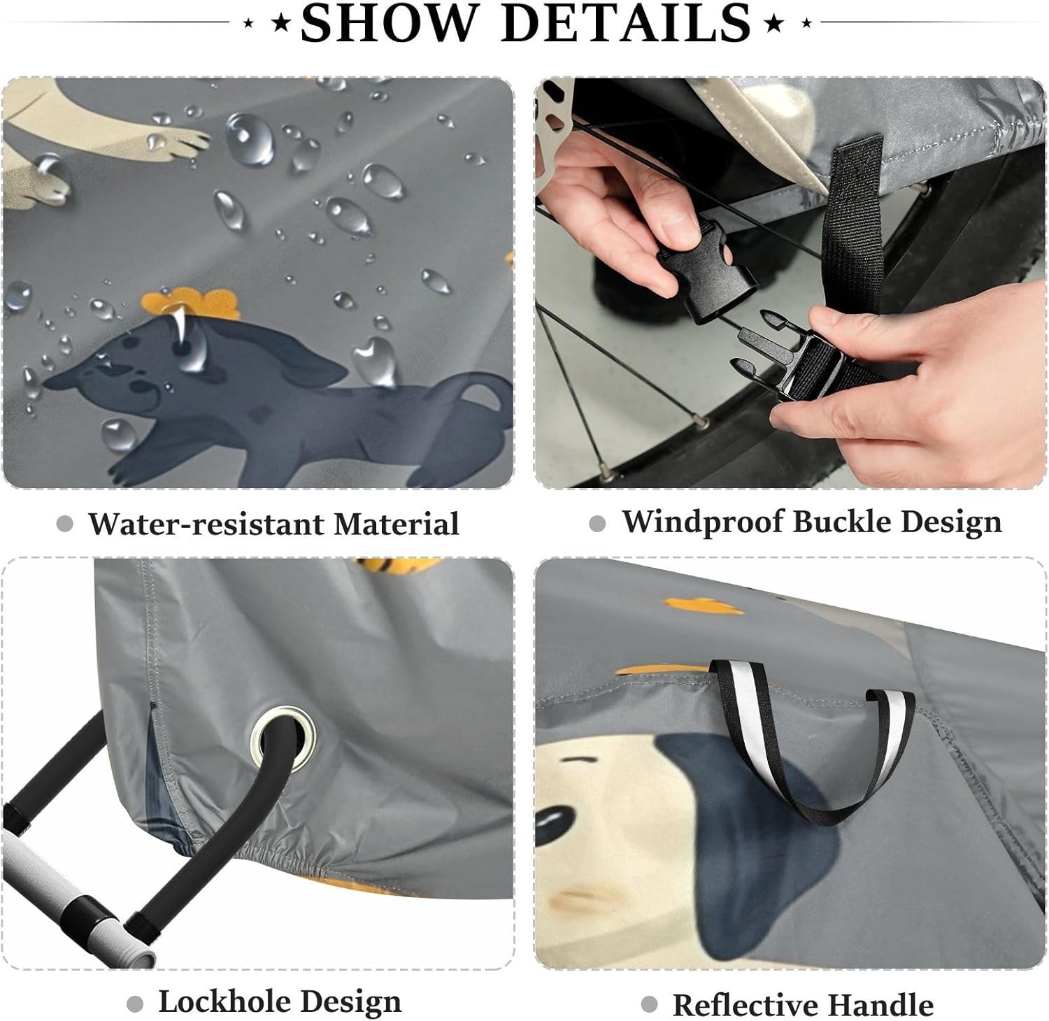 Cute Dog Bike Cover Waterproof Outdoor Storage, Bicycle Cover Rain Sun UV Wind Proof for Mountain Bike,Road Bike,Electric Bike
