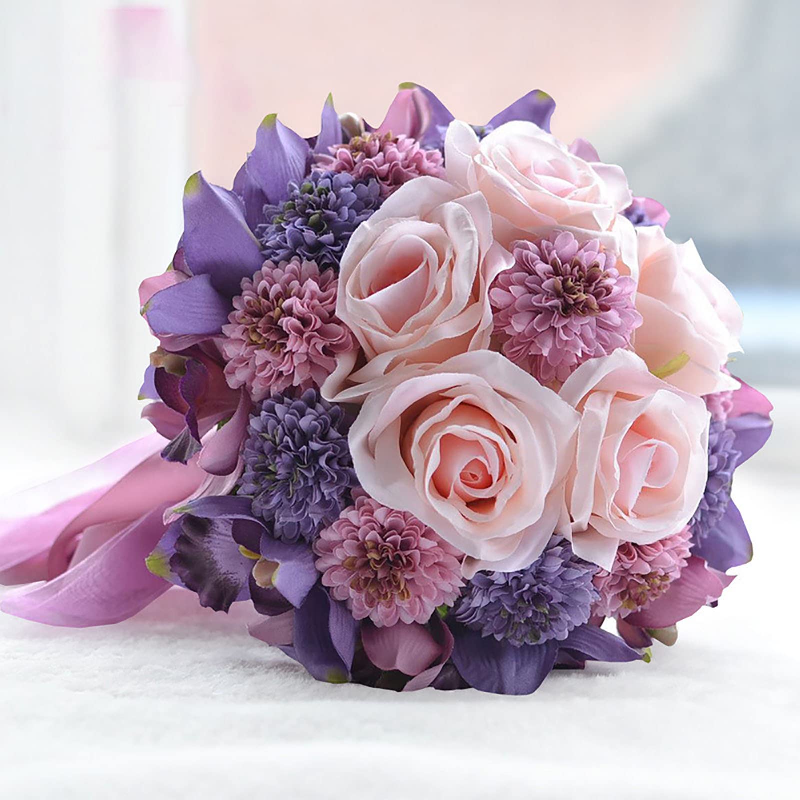 XDLEDMKIZ Bride Holding Flowers,Artificial Flowers,Home Décor,Romantic 11inch &Pink Rose Artificial Bridal Wedding Bouquet, Elegant Handmade Holding Bouquet Interesting