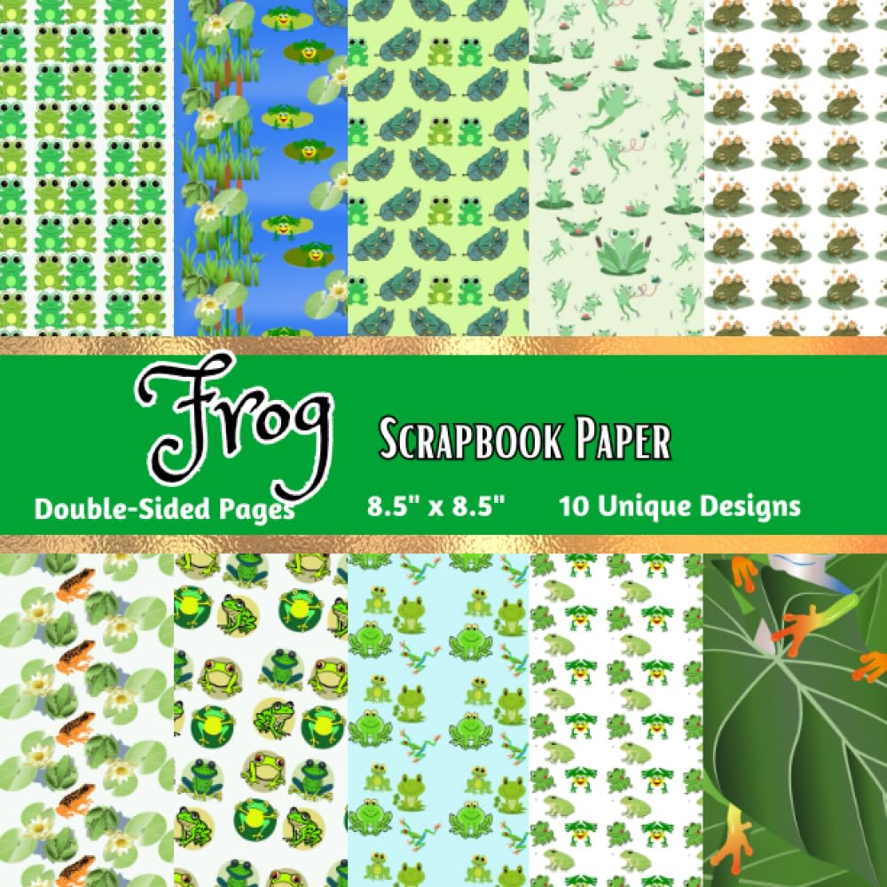Frog Scrapbook Paper: Green Frog Pattern Scrapbooking Paper | 20 Double-Sided Sheets | for Journaling, Card Making 8.5" x 8.5" Decorative Craft paper Pad Supplies for Cardmaking, Origami