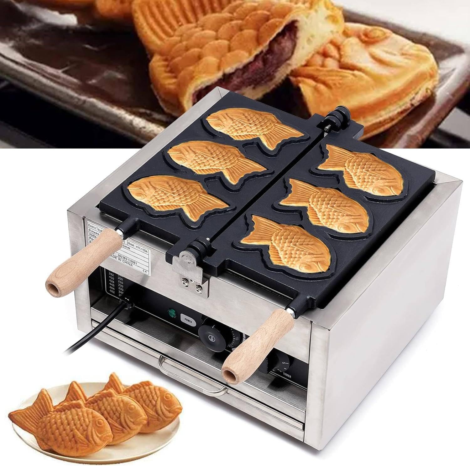 Máquina Taiyaki Eléctrica Comercial - Máquina Para Hacer Waffles Con Forma De Pez - Molde Doble Para Hacer Waffles Con Forma De Pez - Para Hacer Waffles Con Mermelada O Helado, 50-300°c Ajustable
