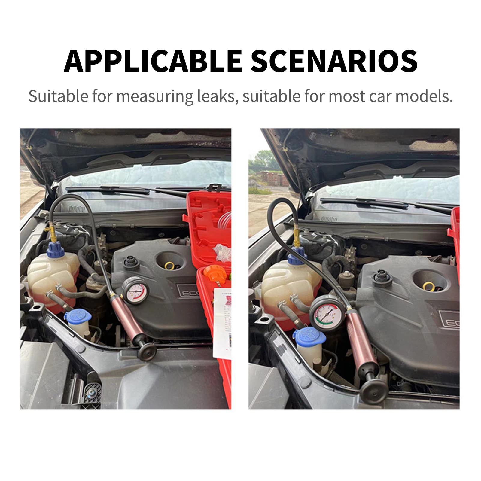 Shkalacar Kit de Comprobador de Presión Sistema Universal de Refrigeración de 18 Piezas, Comprobador de Fugas de Presión del Radiador Automotriz para Moto, Automóviles Y Camiones