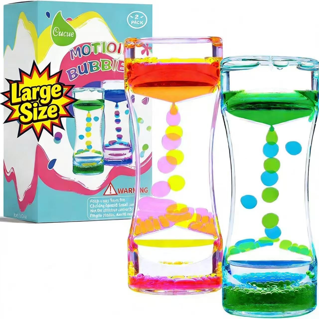 2 Pack Liquid Motion Bubbler - Sensory Toys for School, Home, Office - Colorful Liquid Hourglass for Calming & Relaxing - Christmas Stocking Stuffer for Kids-New Model 6.7x2.6in