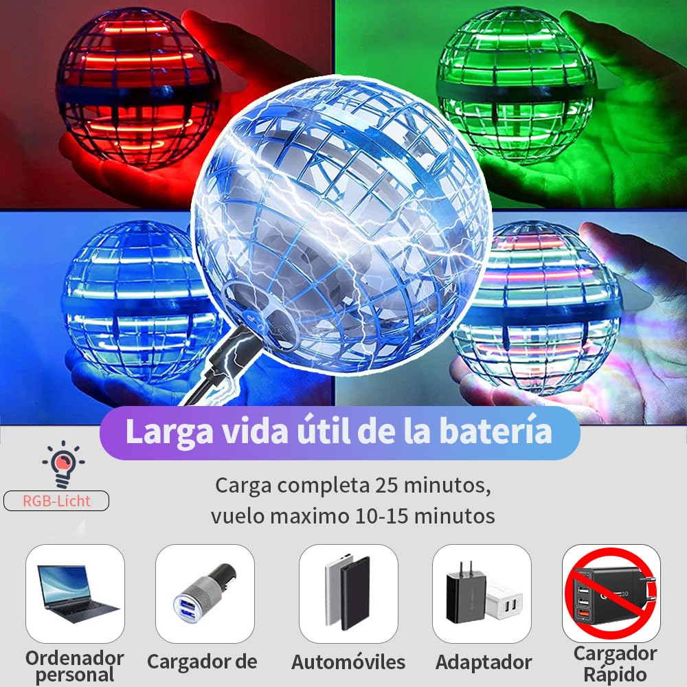 Bola Voladora Magica Fly Ball,Fly Orb Hover Ball Magic, Ovni Spinner Volador Led Flying Boomerang Orb Pelota Voladora, Bola Voladora para Niños, Mini Drones para Niños Regalo Bajo Techo