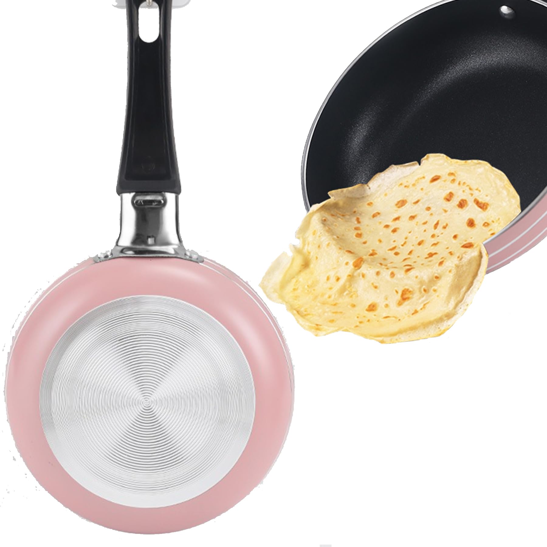 Sartén redonda de 4.7 pulgadas, sartén para huevos, antiadherente, sartén para desayunar con mango largo (rosa) 7