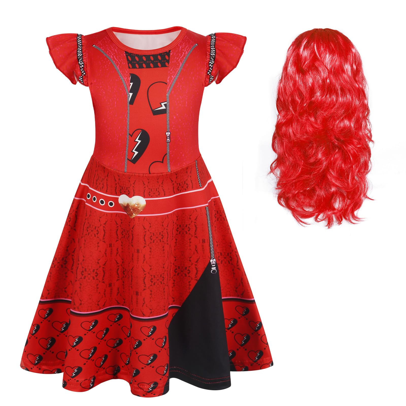 Berich Princess Costume Red Dress for Girls Dressing up with Wig Kids Halloween Role Play Outfits 3D Print World Book Day Costumes 2-3 Years,110