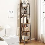 Hzuaneri Étagère, Bibliothèque de bibliothèque, Rangement en coin avec étagère 2 Crochets pour le bureau d'intérieur, salon, cuisine, chambre à coucher, industrielle, 5-Tier Marron rustique BC03201B