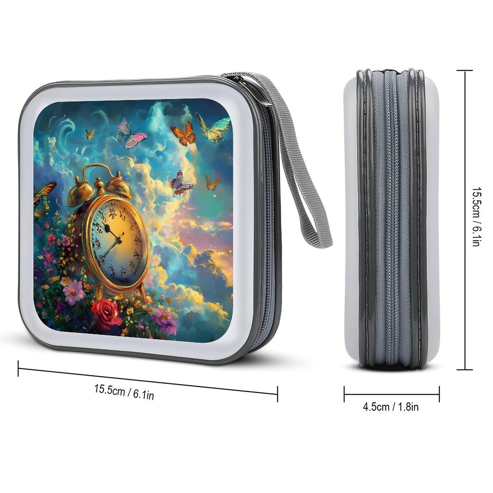Vintage Clock Butterfly CD Case Portable DVD Holder Storage Organizer for Home Travel