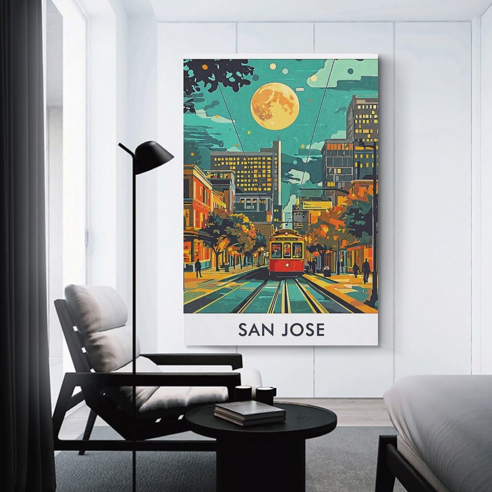 Junmoney San Jose Night Scene Room Decor Wall Art, 24x36inch(60x90cm), for Entrance Walls, Hall Decor Or Foyers, A Neat Decor Update for Hallways
