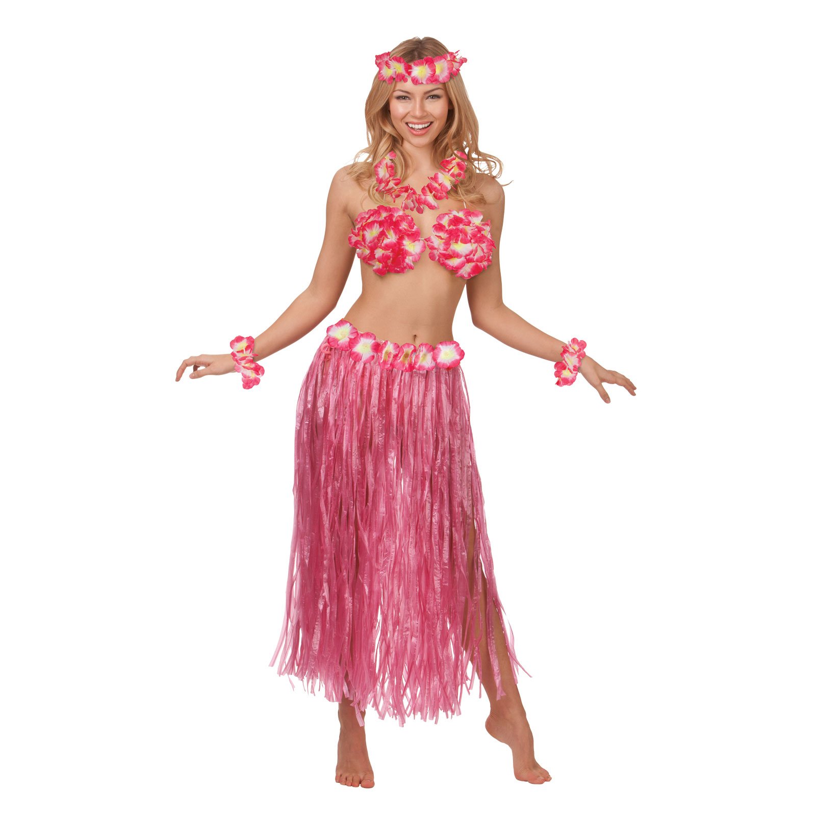 Hawaii-Kostüm Für Mädchen – Sexy „Schätzchen“-Outfit Mit Rock, Blumen-BH & Lei In Hot Pink
