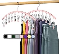 Vista 20 de Organizador de leggings para armario, colgador de metal para pantalones de yoga con revestimiento de goma, paquete de 4 con 10 clips para 40