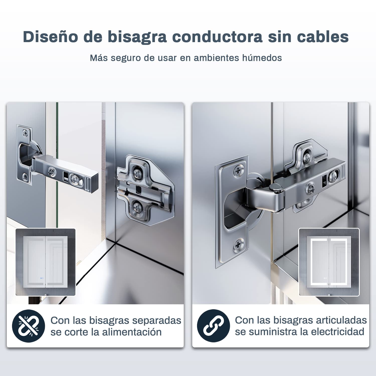 SONNI Armario Espejo Baño con Luz 60 x 70 cm Bisagra Conductora Antivaho Interruptor Táctil,Espejo de Baño con Armario y LED,Acero Inoxidable Enchufe para Afeitadora