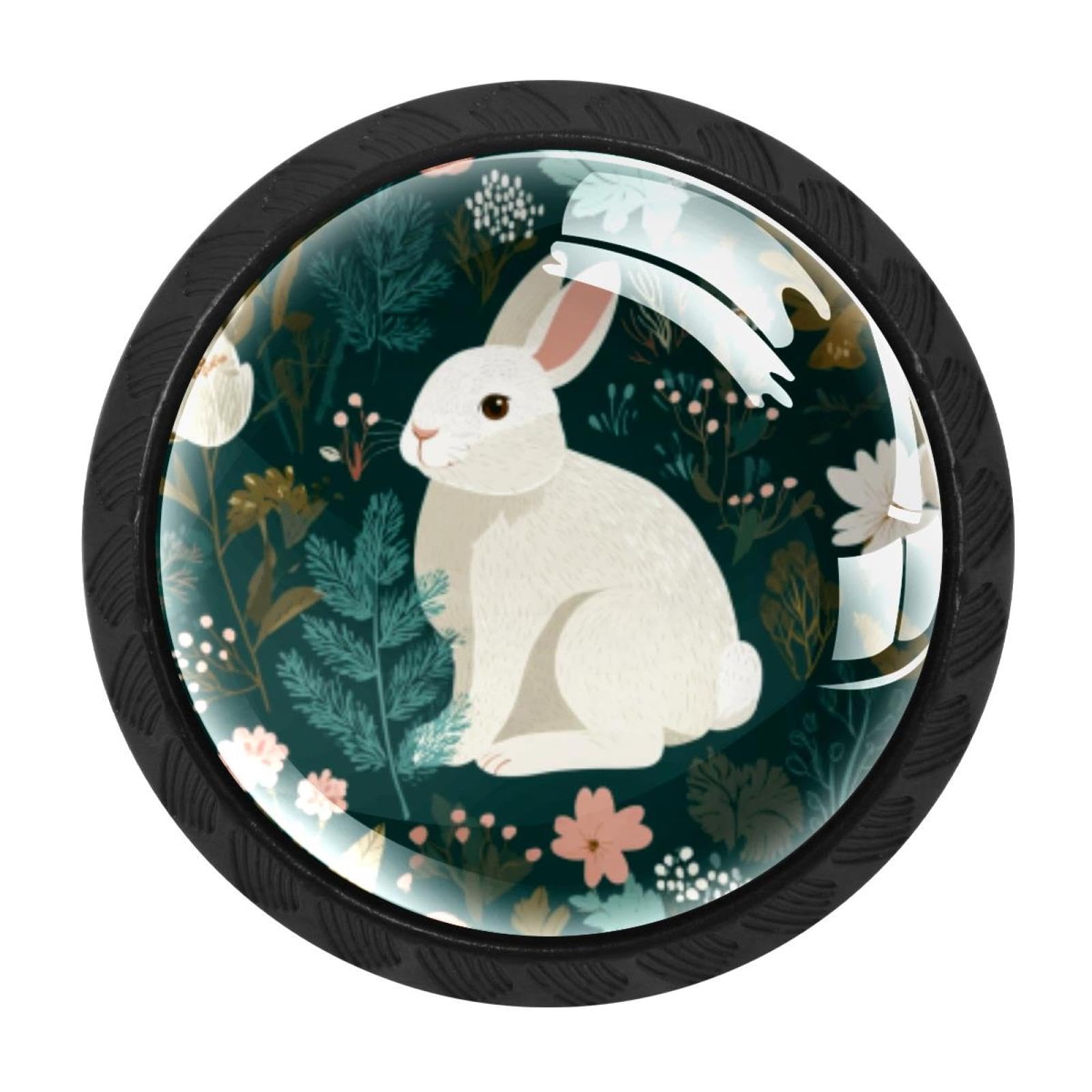 CHENZZZZ 4 Pack Cabinet Handles Black Rabbit Boho Floral (2) Cabinet Knobs Draw