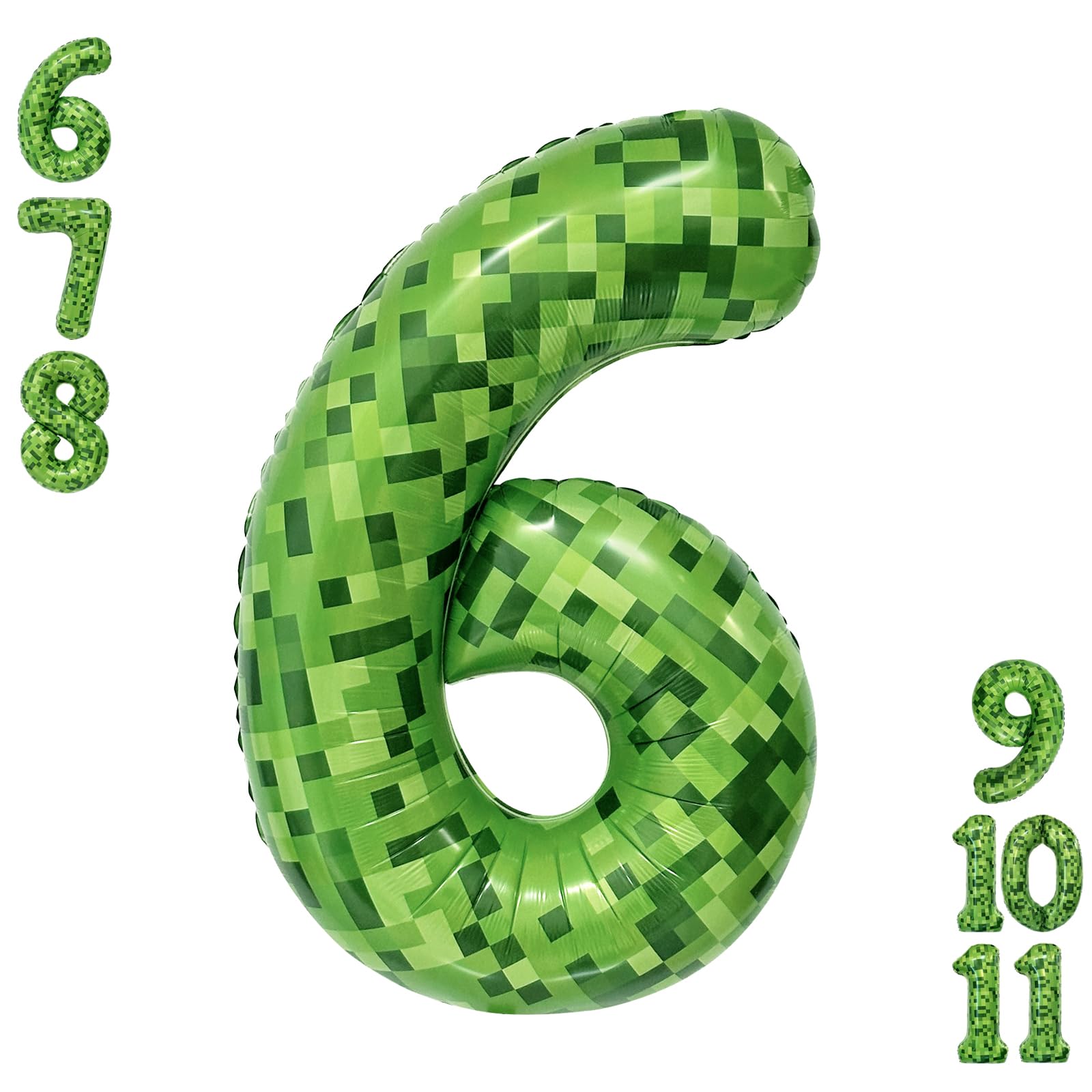 Video Game Number 6 Balloon Different shades of Green Number Balloons for Game Birthday Decorations, Pixel Game Party Supplies 6 Number Balloon