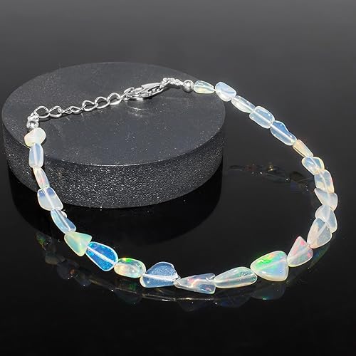 Miniatura 3 de 100% Natural Welo Ethiopian Fire Opal Faceted Rondelles Gemstone Bracelets, Healing Chakra Crystals, Birthstone, Rhodium Plated 925 Sterling Silver