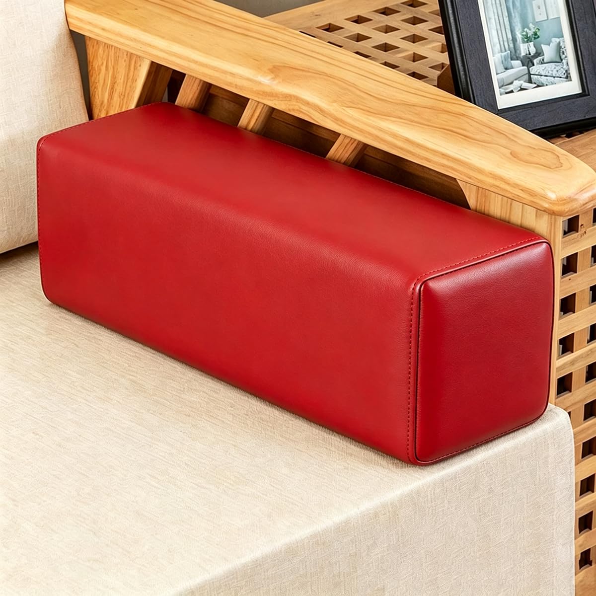 Cuscino cilindrico in similpelle, impermeabile, in schiuma, per braccioli, cuscino di supporto lombare, per divano, letto e poltrona, riempitivo per spazi vuoti (rosso, 20 x 20 x 50 cm)