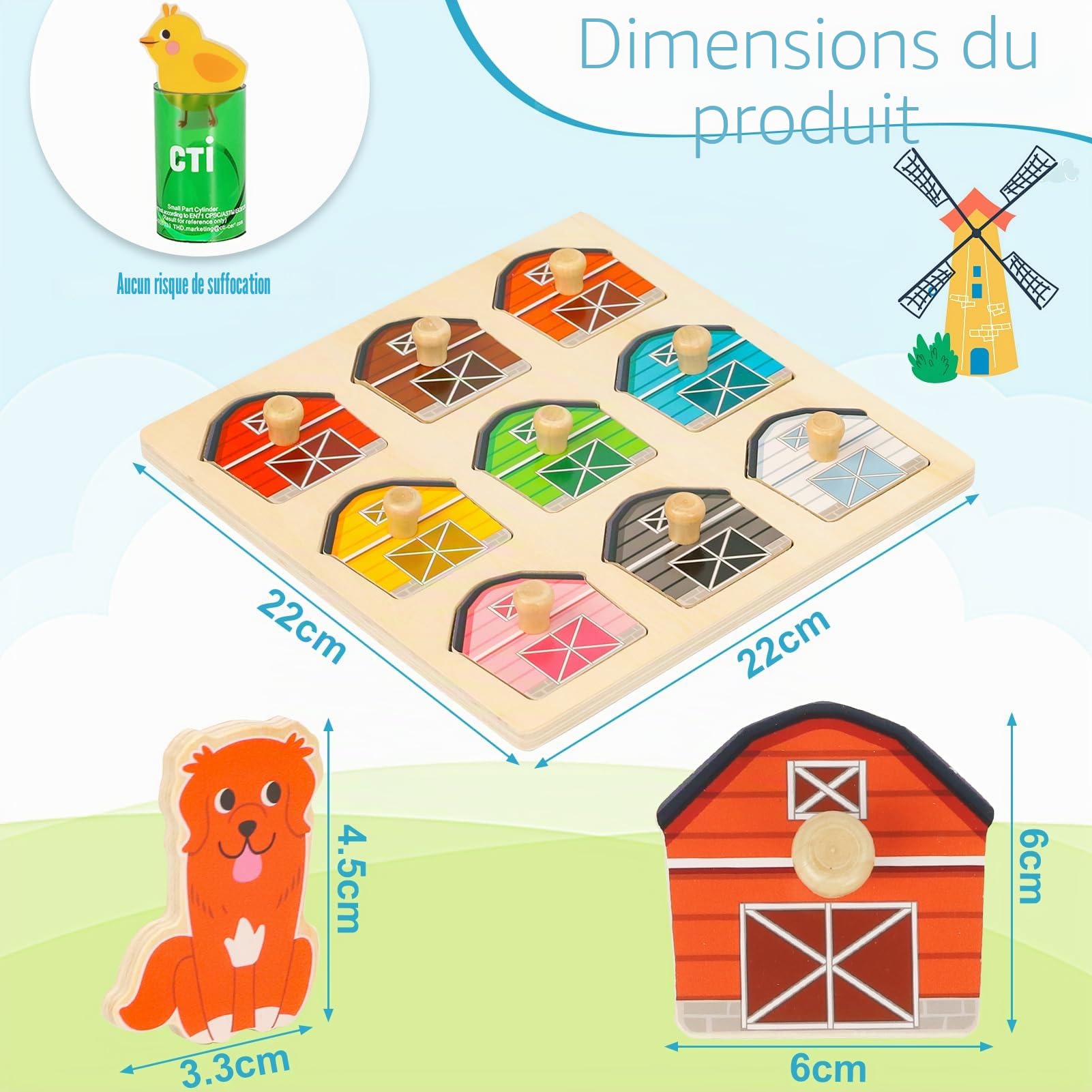 Jouets Montessori Puzzle en Bois pour Bébé 1 an Ferme Jouet Moteur 12-36 Mois Fille Garçon