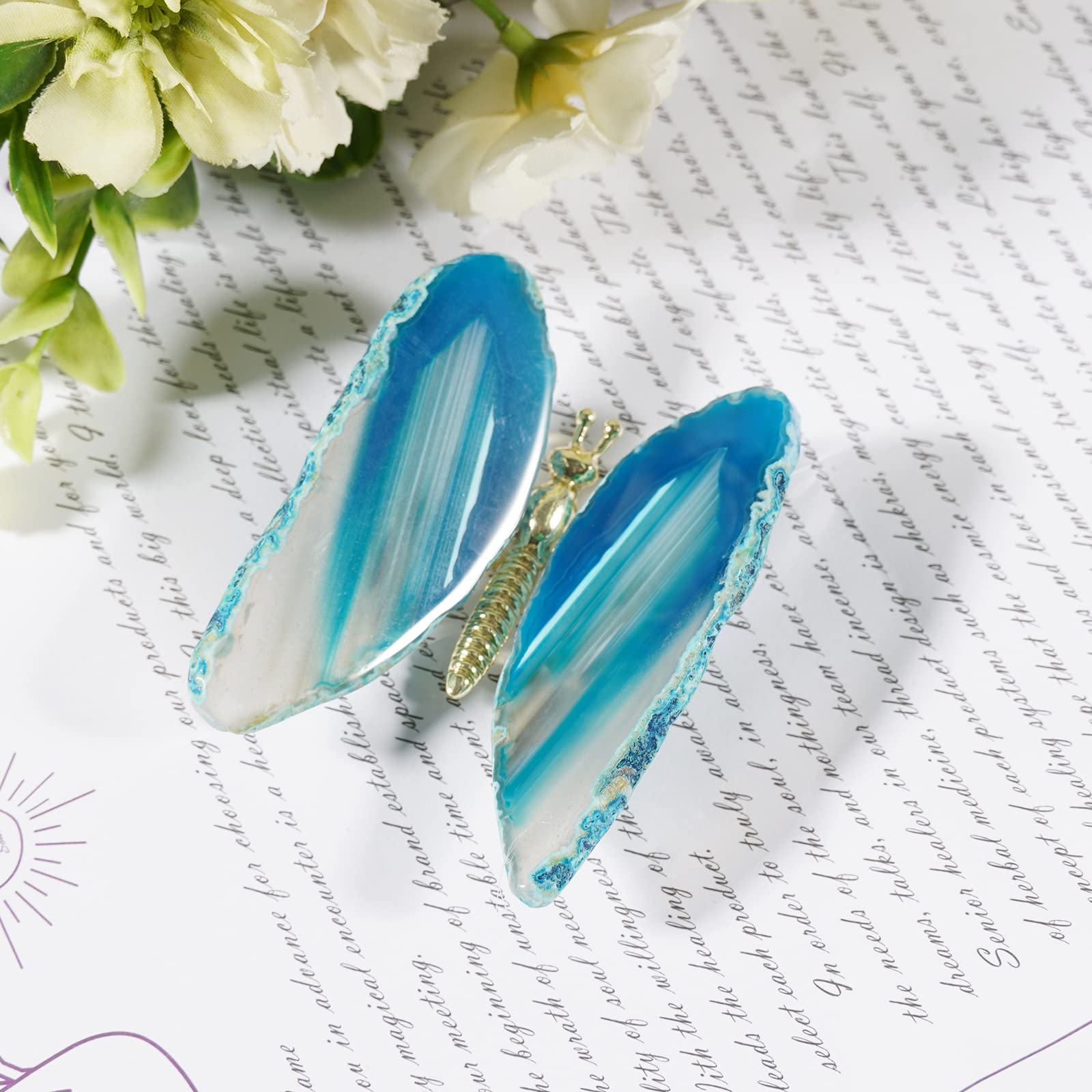 soulnioi Natural Crystal Stone Butterfly-Shpaed Quartz Ornament for Home Decor Natural Agate Raw Crystal Butterfly Healing Stone for Reiki Meditation Feng Shui Decoraion (Blue) - Image 4
