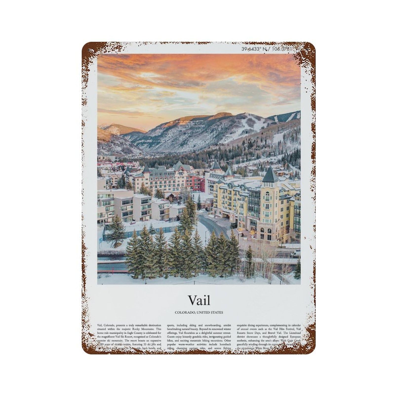 xiaoxiaoshen Vail Colorado, United States, USA City Scenery Wall Decor Art Metal Tin Poster Modern Home Decor Art Home Bar Shop Decorations Vintage Sign 40x30cm