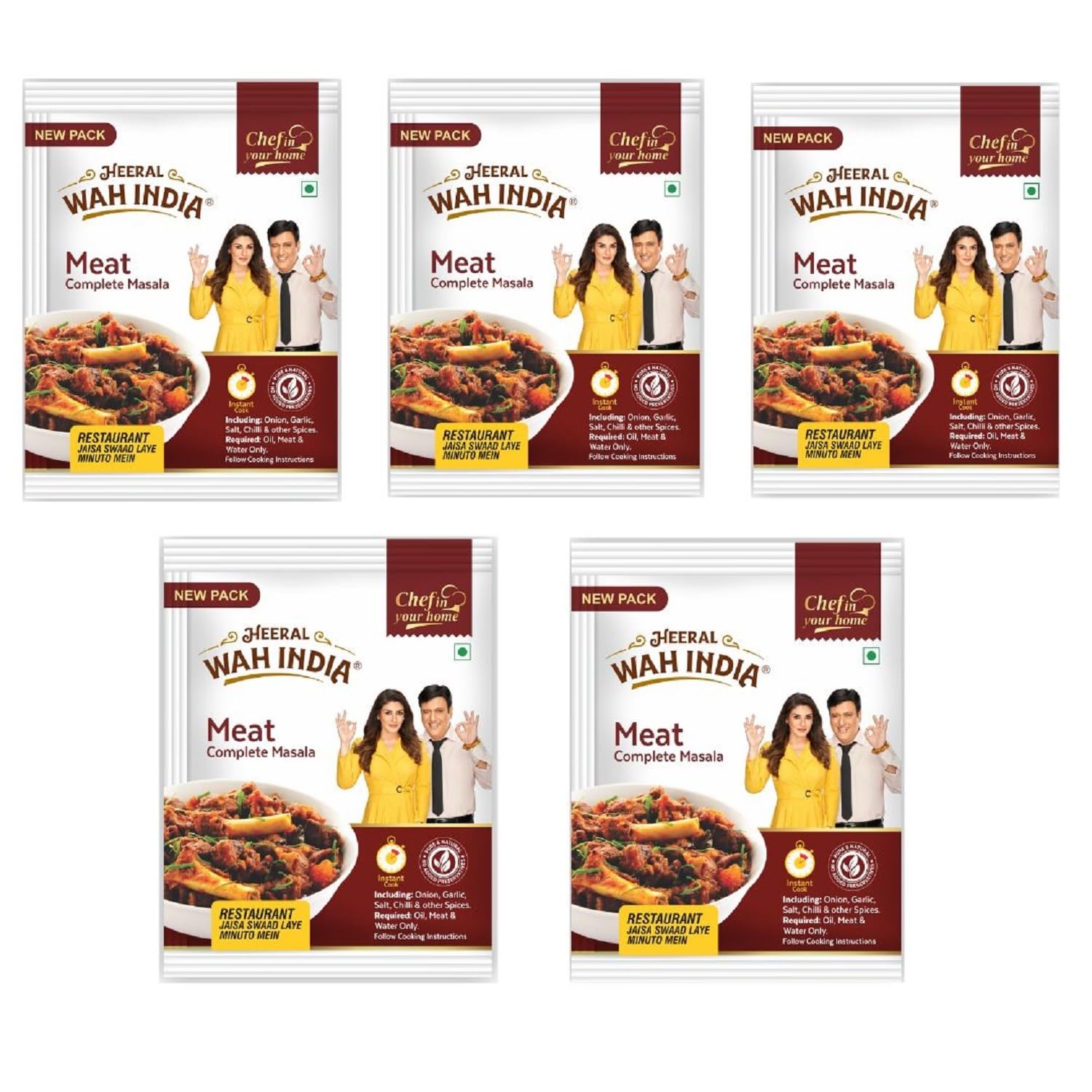 Heeral Wah India Meat Complete Masala | Spices with Natural Instant Ingredients and Easy to cook - Each 90 gm (Pack of 5) (B0C8DKW6KM) Amazon Price History, Amazon Price Tracker