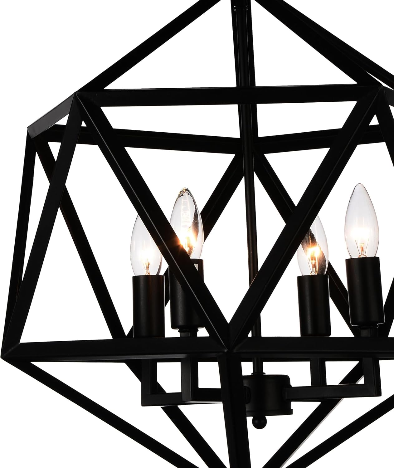 CWI Lighting 20" Black Pendant Light for Entryway, Farmhouse – 4-Light Rustic Geometric Chandelier with E12 Bulb Base – LED Compatible, Open Silhouette – BACL Certified