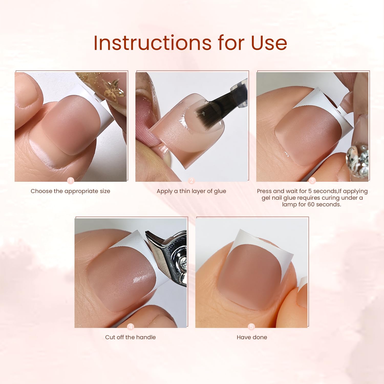 JODSONE Toe Press Ons Nail French Toe Nail Tips 150pcs Square Pre-Designed Soft Gel Thick Fake Toenail Extension 15 Sizes Brown Toenails Press Ons Full Cover