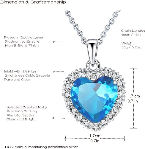 Miniatura 5 de VONSSY Collar clásico con dije de corazón Collar de zafiro esmeralda rubí con circonita cúbica de cristal Cadena chapada en oro de platino de 18