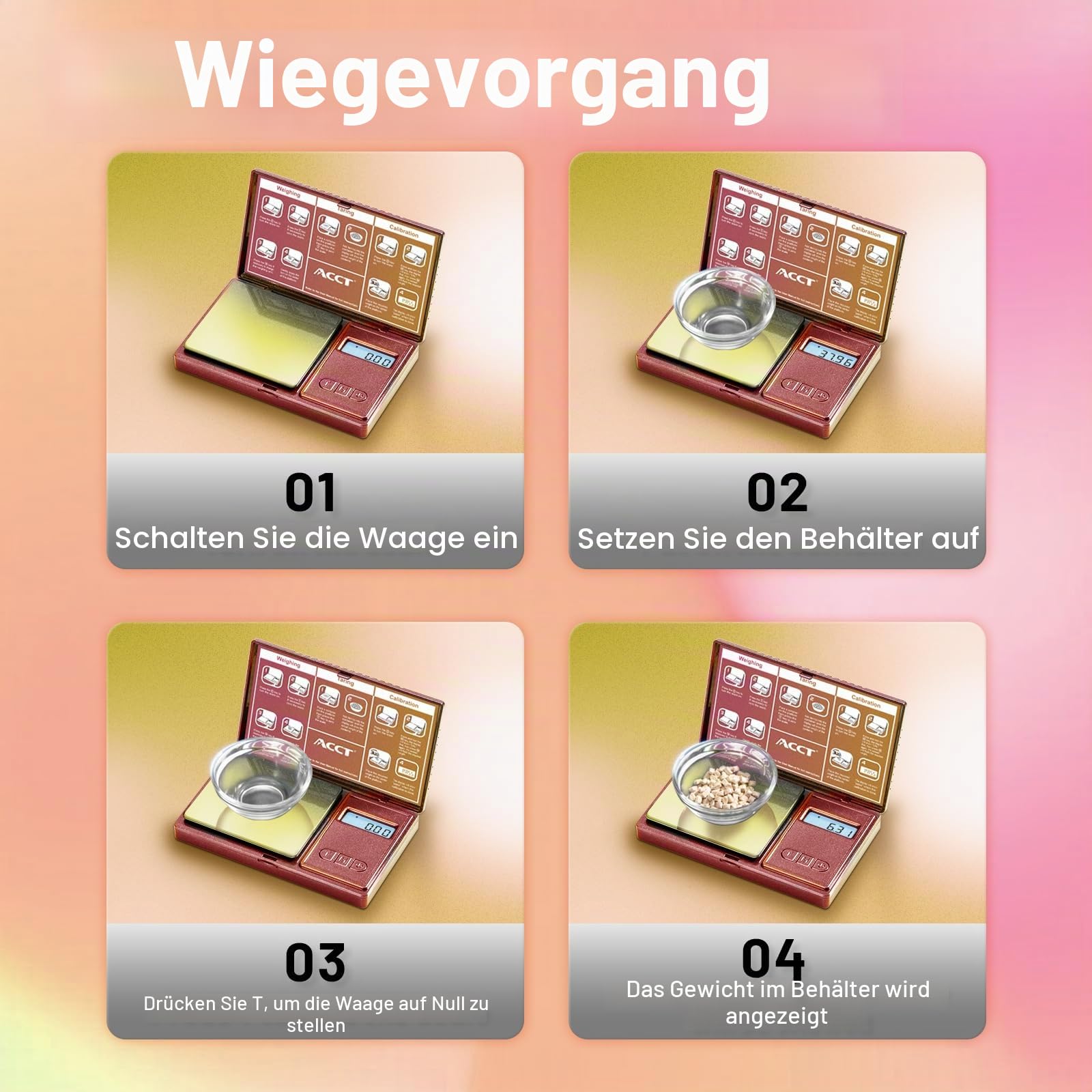 Digitale Taschenwaage, 500 g x 0,01 g, Präzisions-Grammwaage mit Tara-Skala, 6 Einheiten, kleine Unzen-Skala für Schmuck, Pulver, Münzen, Kräuter