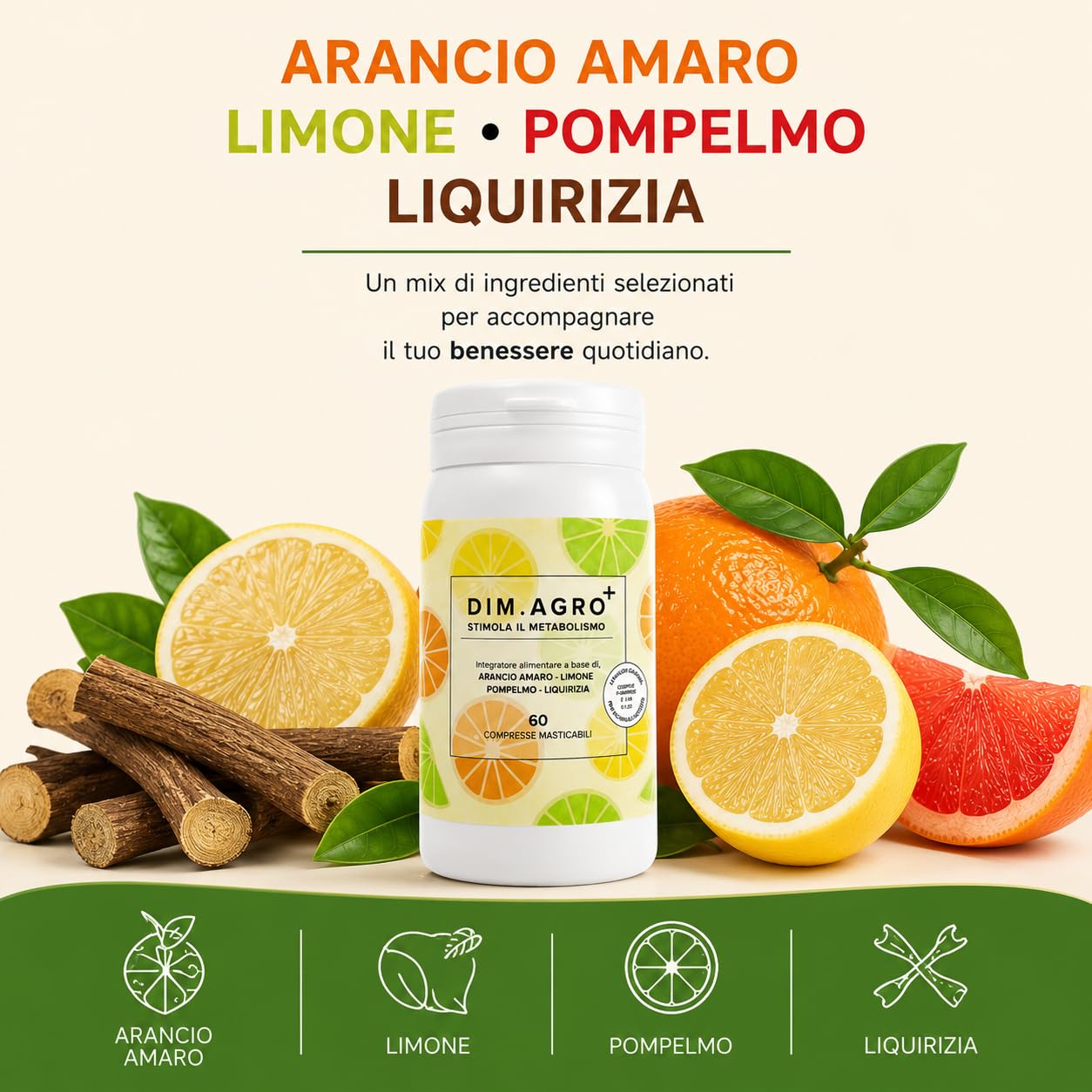 DimAgro Integratore Alimentare Compresse Masticabili, 60 Compresse | Estratti Vegetali